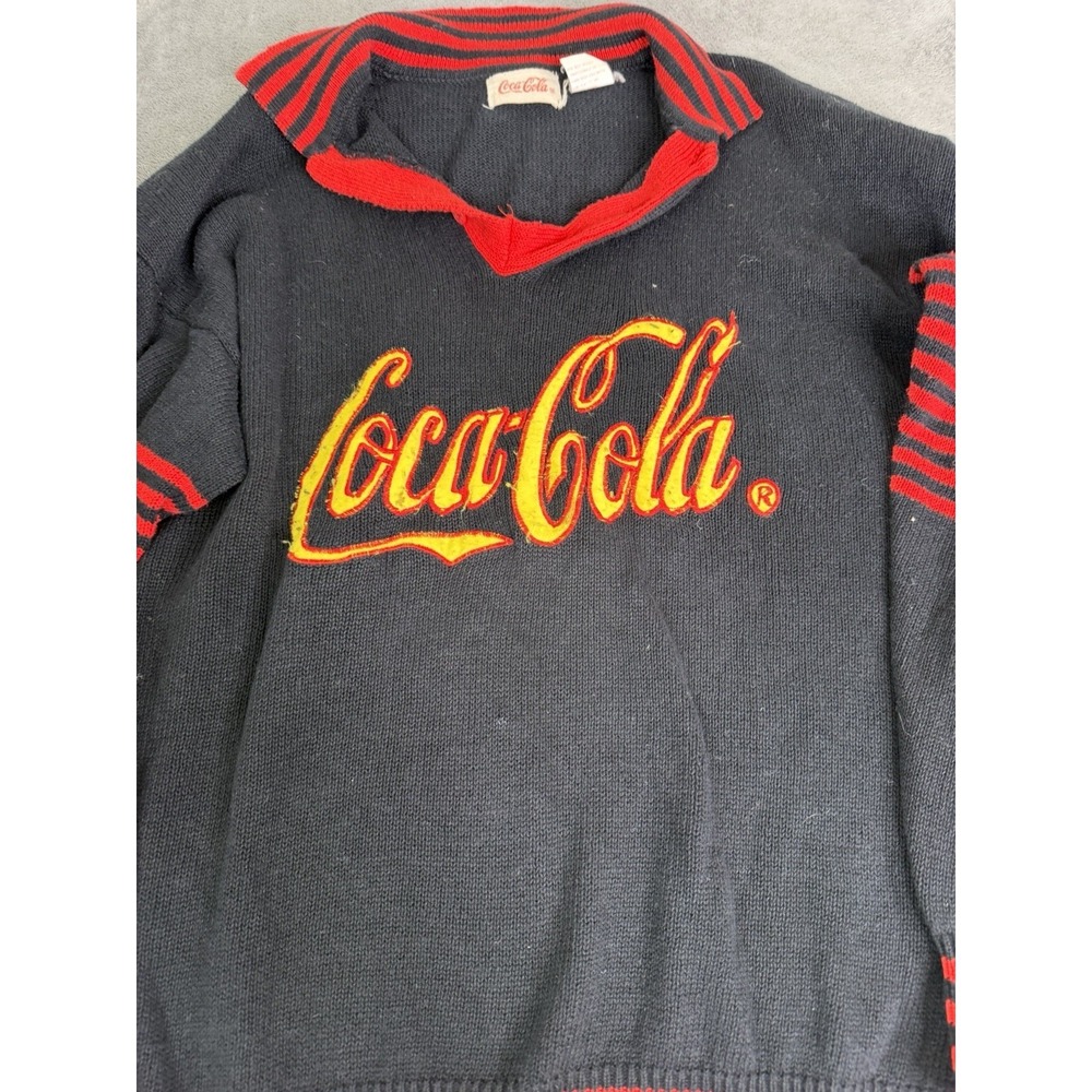 Vintage 80s Coca-Cola Rugby Sweater Men's Size Large Black - Picture 3 of 8